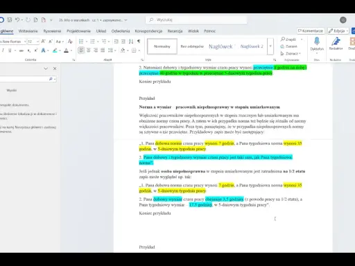Nowe informacje o warunkach zatrudnienia: pracownik niepełnosprawny w stopniu umiarkowanym ma obniżone normy czasu pracy, np. 7 godzin na dobę i 35 tygodniowo.
