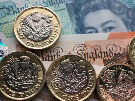 Monety funtów brytyjskich na banknotach. Czy to wystarczy na godne życie przy minimalnej krajowej w UK?