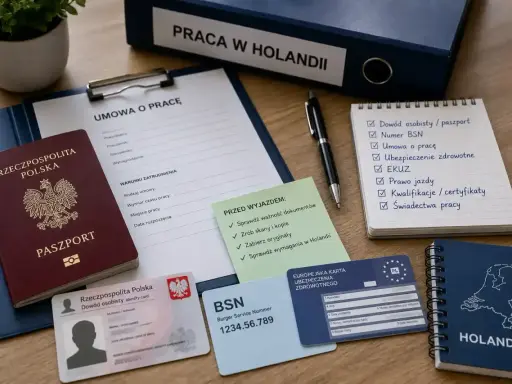 Dokumenty do pracy w Holandii: paszport, dowód, umowa, BSN, EKUZ. Lista kontrolna przed wyjazdem.