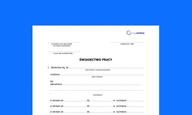 Formularz świadectwa pracy, dokument potwierdzający zatrudnienie.