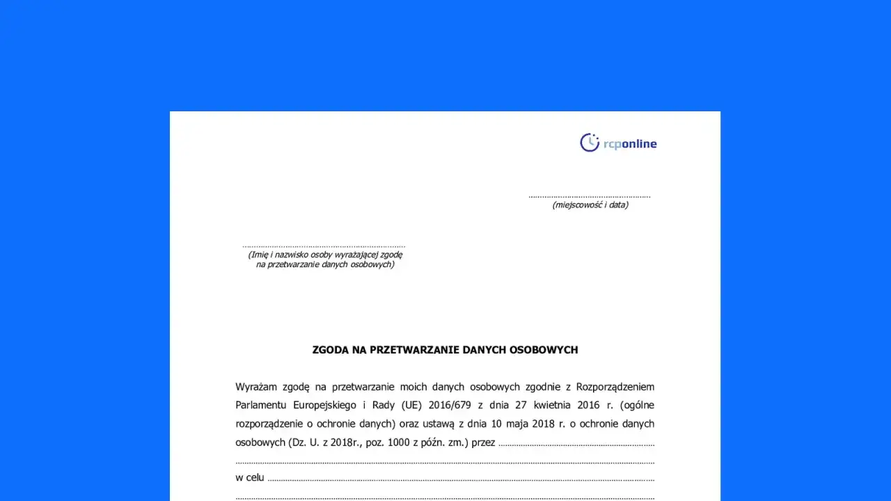 Formularz zgody na przetwarzanie danych osobowych, zawierający klauzulę CV. Podpis i dane osoby wyrażającej zgodę.